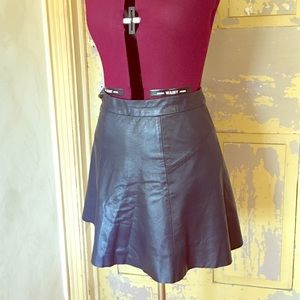 Navy blue A-line faux leather skirt